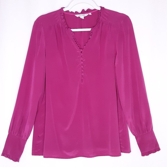 Boden Silk Blouse Button Front Pullover Size 10